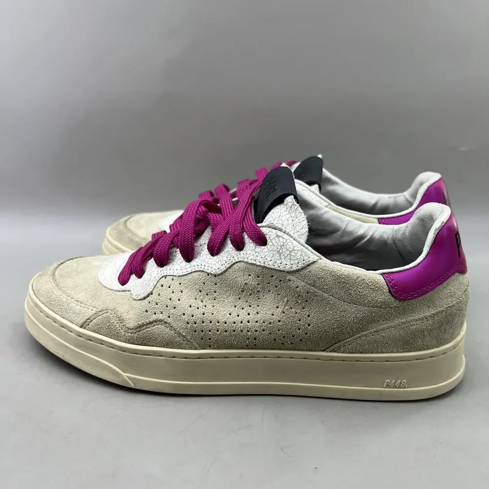 P448 Bali Suede Low Top Casual Shoes Women Size 7.5 Beige Pink Comfort Sneakers